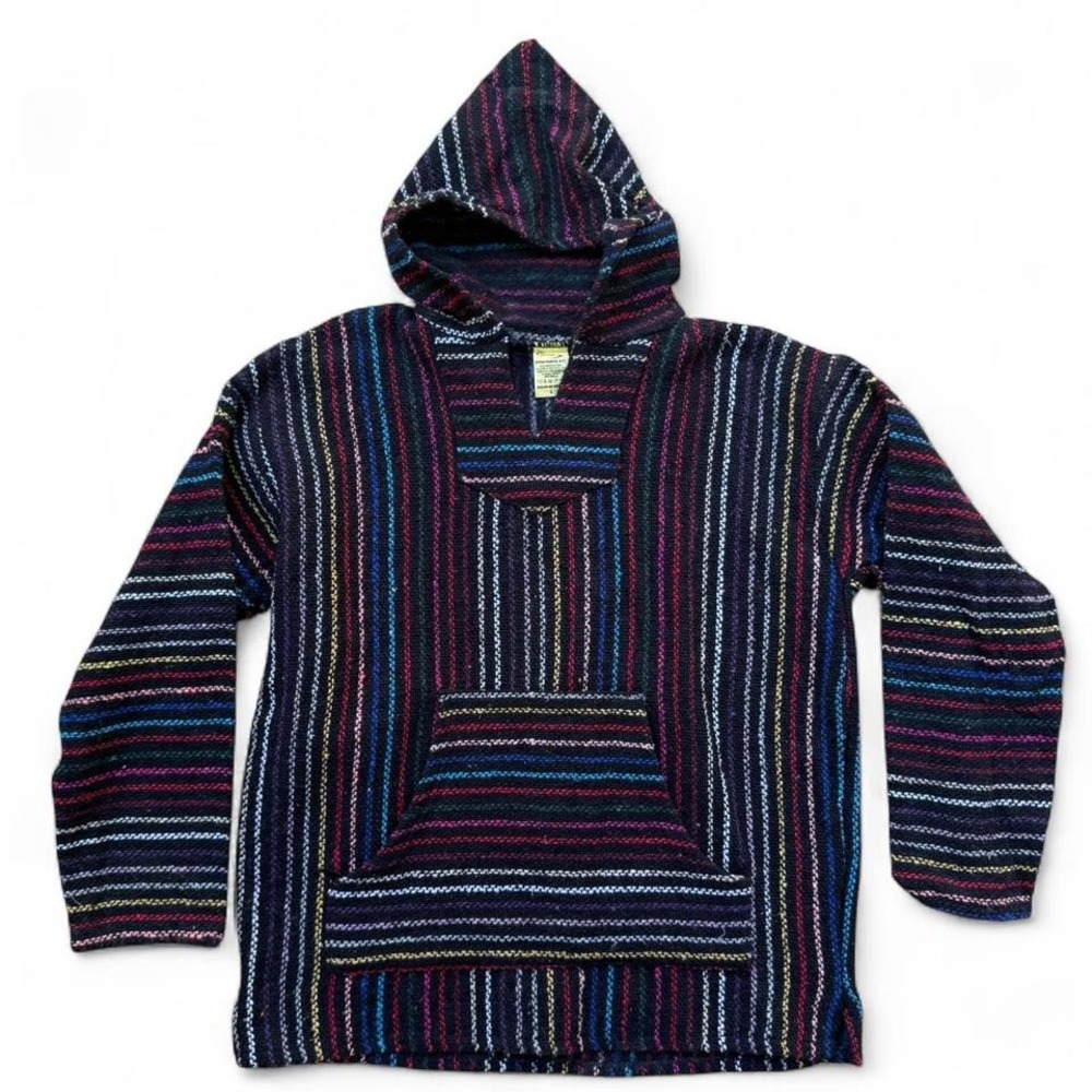 Mexican Baja Drug Rug Hoodie Size‎ Large Striped Pullover Frank's